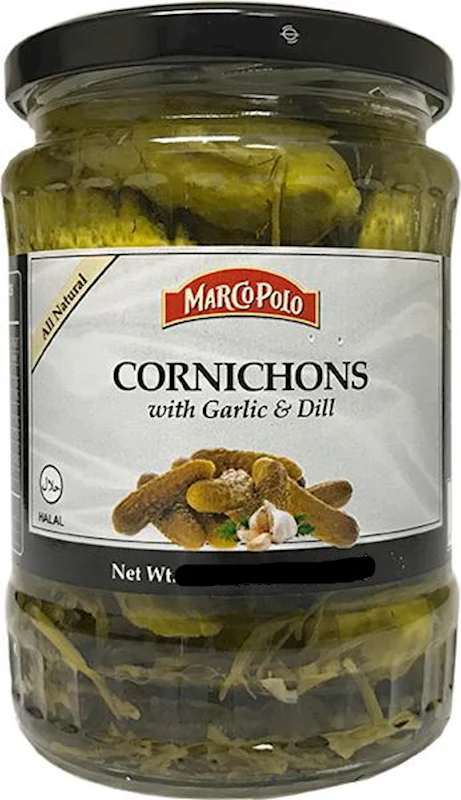 Baby Dill Pickles with Garlic - Cornichons (Marco Polo) 19.4 oz