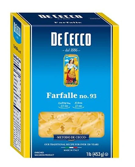 Bow Tie Pasta, Farfalle #93 (DE CECCO) 1 lb (454g)