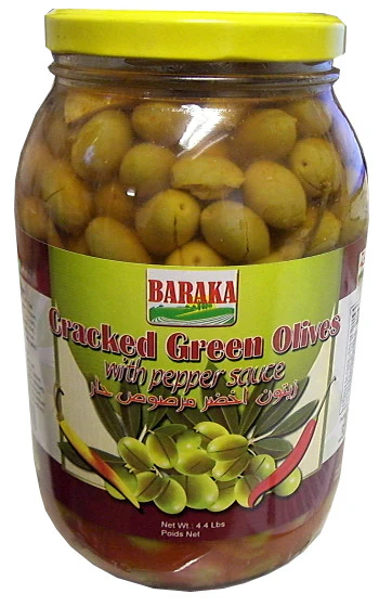 Cracked Green Olives MILD (Baraka) 4.4 lbs Jar
