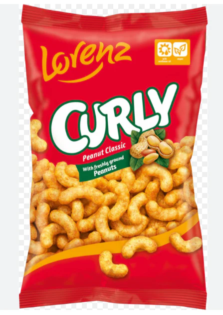 Curly Peanut Flavored Puffed Corn (Lorenz) 4.2 oz