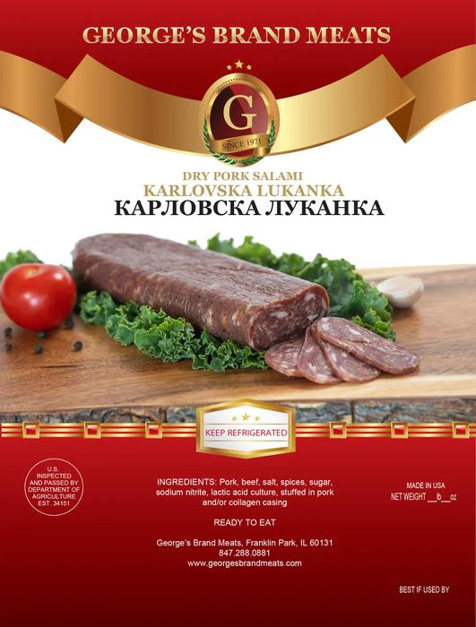 Dry Pork Salami Lukanka (George's) approx. 1.0 lb (CTAPA Brand)