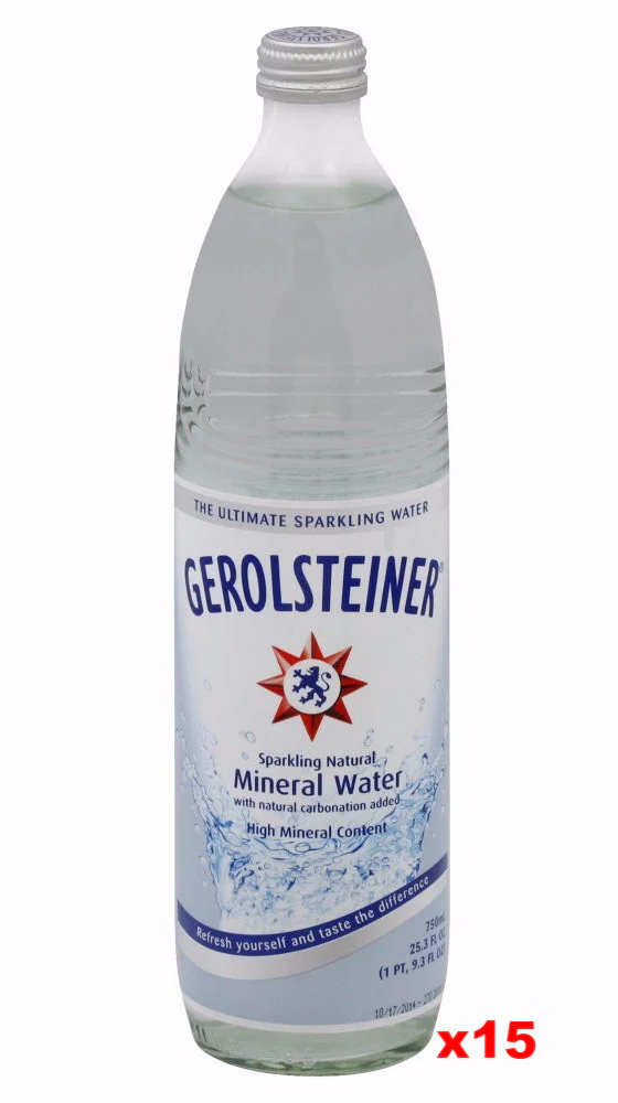 Gerolsteiner Naturally Sparkling Mineral Water, CASE (15 x 25.3 oz-GLASS)