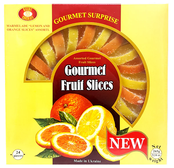 Gourmet Fruit Slices Jelly Candy, Lemon and Orange, 265g Box