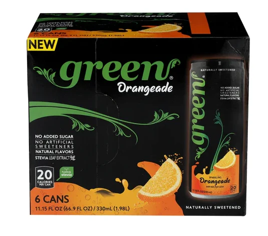 Green Orangeade - Naturally Sweetened Carbonated Soda, 12 Fl Oz each can - Pack of 6