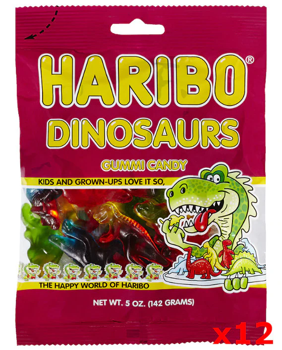 Haribo Dinosaurs Gummi Candy, CASE (12 x 5 oz Bags)