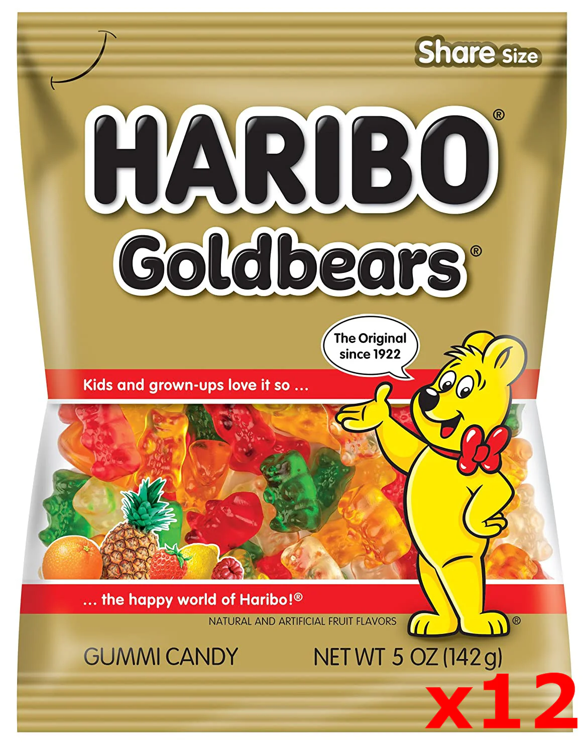 Haribo Gummi Candy, Original Gold Bears, CASE (12 x 5 oz Bags)