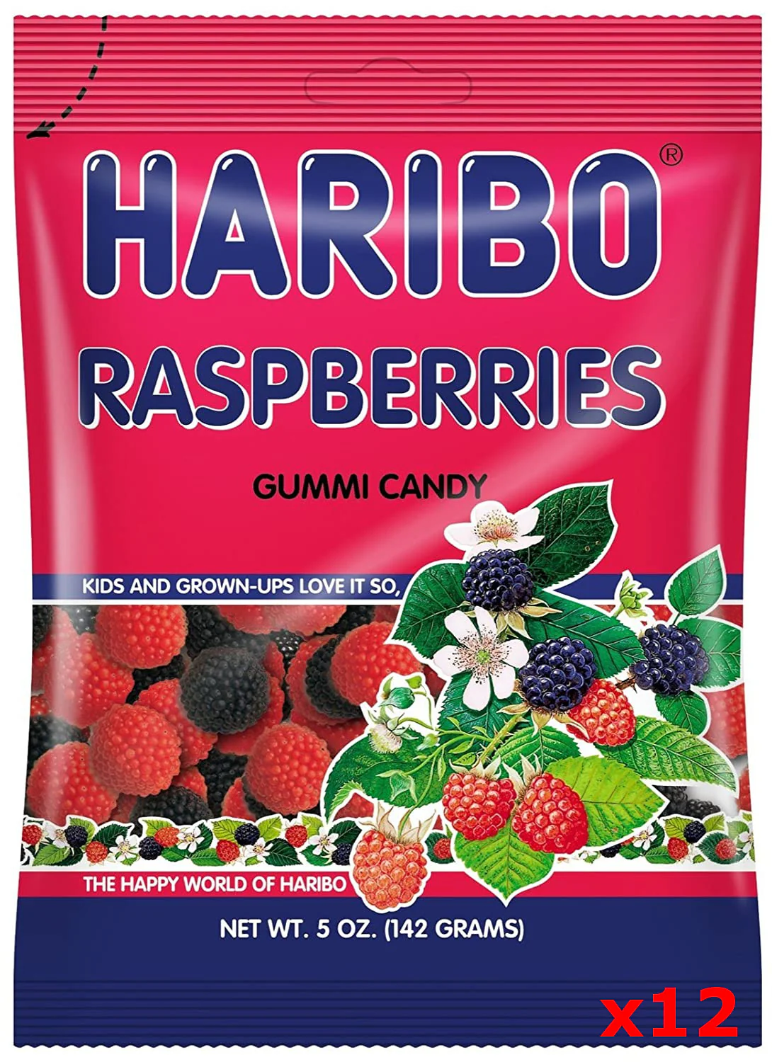 Haribo Raspberries Gummi Candy, CASE (12 x 5 oz Bags)