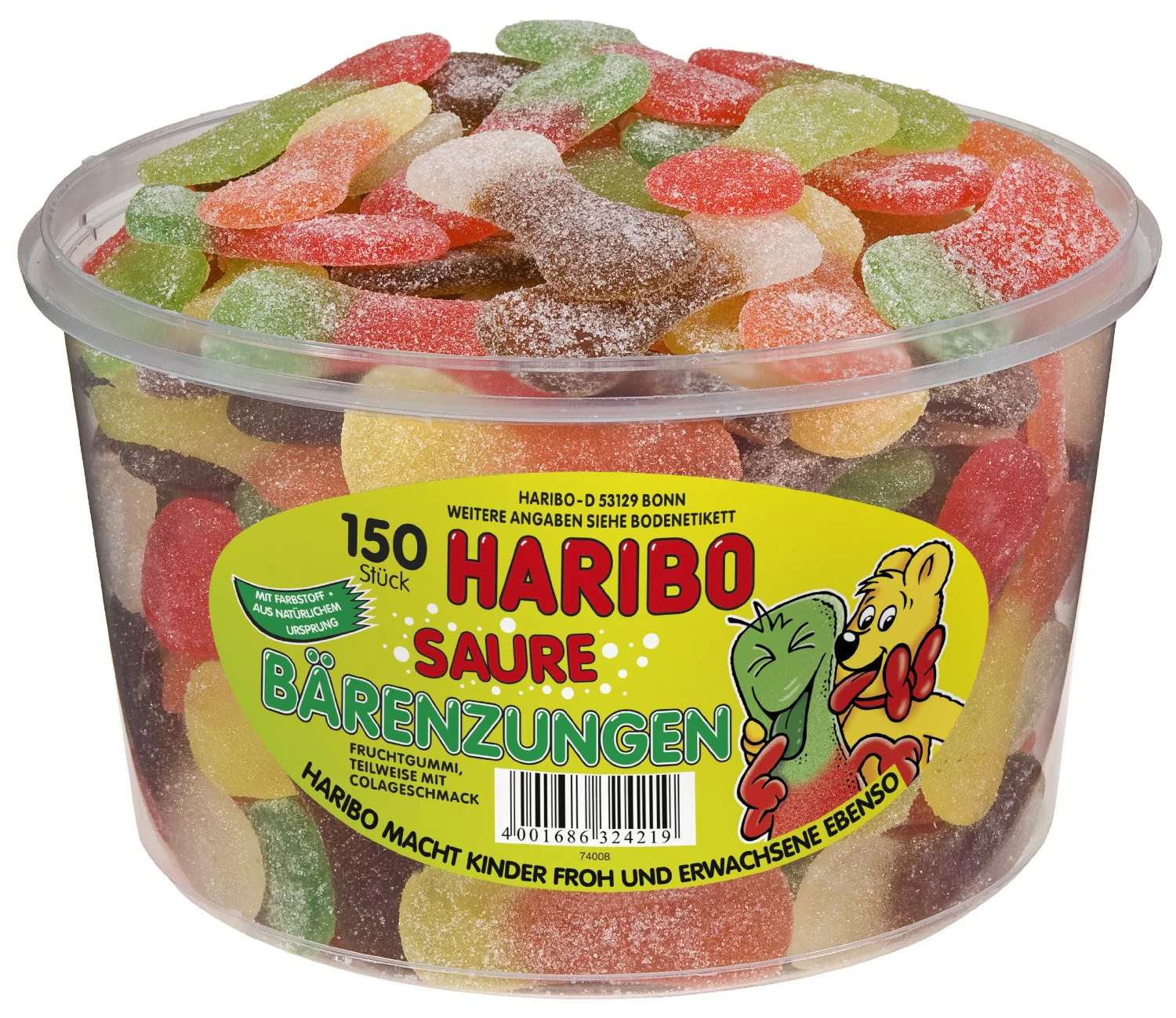 Haribo Saure Barenzungen, Sour Bears Tongues, Tub