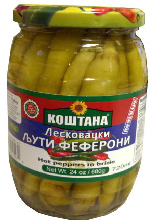 Hot Peppers in Brine, Kostana, 24 oz (680g) Biljana