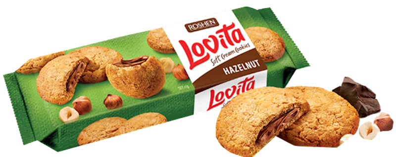 Lovita Filled Cookies, Hazelnut (Roshen) 127g