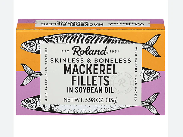 Mackerel Fillets Skinless & Boneless in Soybean Oil (Roland) 4 oz