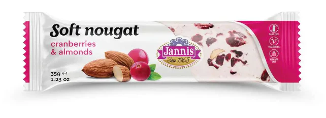Nougat with Cranberries and Almonds Bar - Mantolato (Jannis) 35g