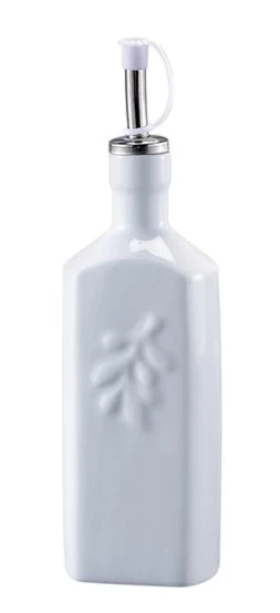 Porcelain Oil Bottle, Square with Spout (HIC) 16 oz