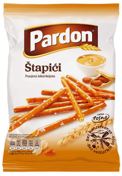Pretzel Salted Sticks filled with Peanut Butter, Stapici KIKIRIKIJEM (Pardon) 40g