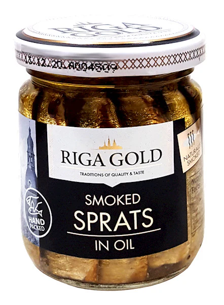 Riga Gold Smoked Sprats in Oil, 100g Jar or Old Riga