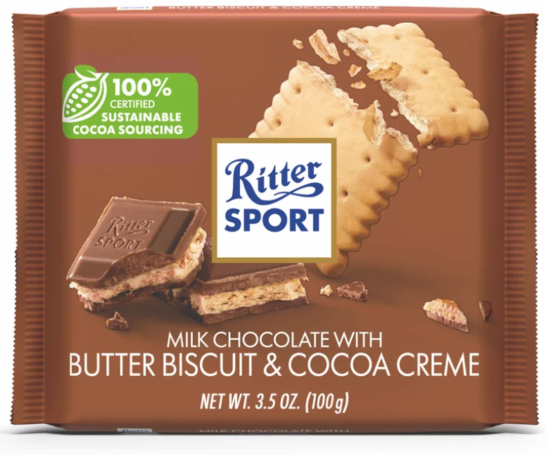 Ritter Sport Milk Chocolate with Butter Biscuit, 100g