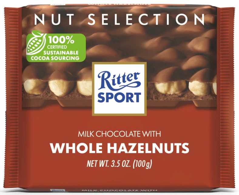 Ritter Sport Milk Chocolate with Whole Hazelnuts, 100g