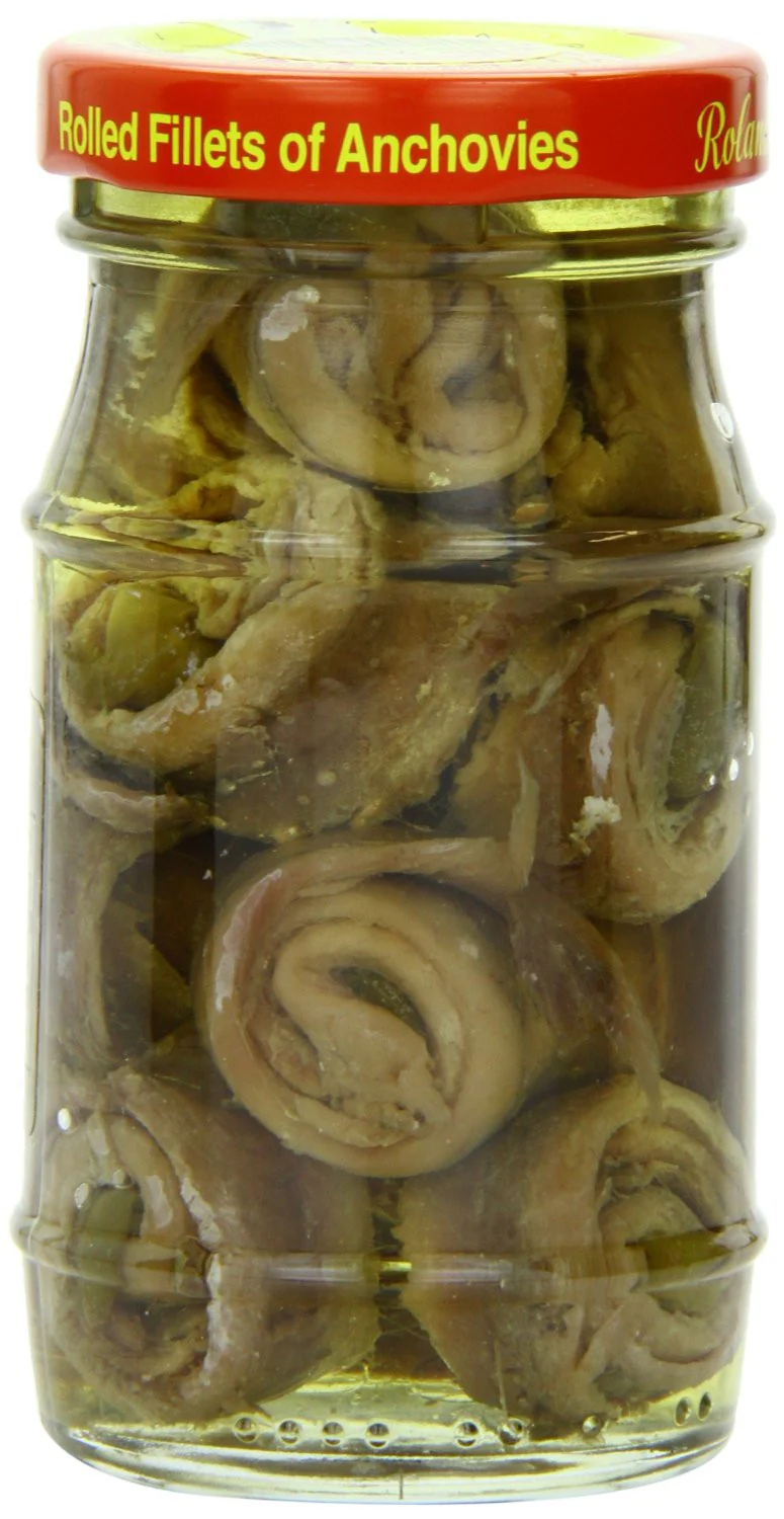 Roland 6 Pack - Rolled Anchovy Fillets with Capers, 4.2-Ounce Jars (Pack of 6)