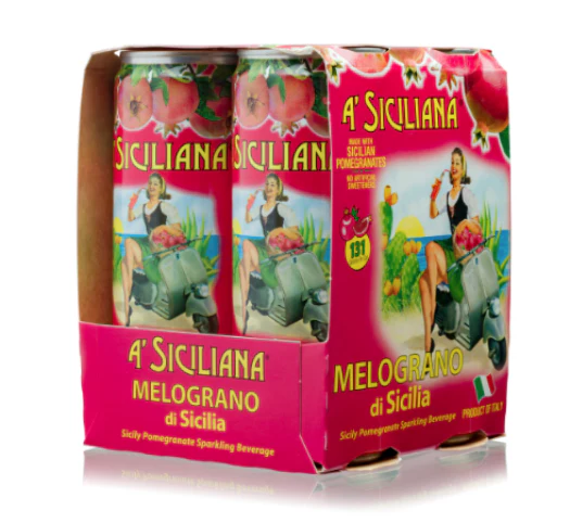 Sicilian Melograno (Pomegranate) Soda, A’ Siciliana, 4 Pack  - 4 x 330 mL (11.5 Fl Oz) Cans