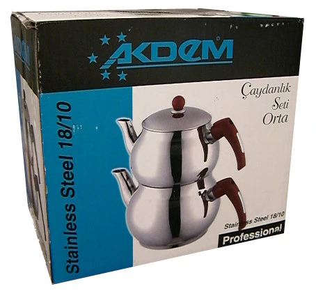 Tea Pots, Stainless Steel, Plain, 2 pc Set (AKDEM or Isilay)
