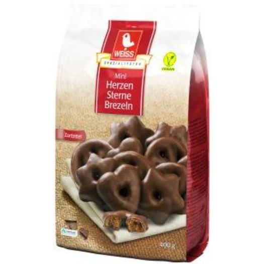 Weiss Mini Herzen, Sterne, Brezeln - Zartbitter, 400g