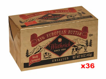 Wüthrich European Style 83 % Unsalted Butter, CASE (36 x 16 oz)